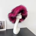 Chic magenta and black faux fur bucket hat with long plush fibers for winter warmth - Rose Red
