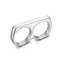 Anello minimalista a due dita in argento con finitura in acciaio inossidabile spazzolato - US 7 / Stile a Due Dita Lucidato Acciaio
