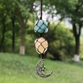 Handmade woven car hanging ornament with natural green and yellow raw stone pendants - Green Aventurine + Citrine (Brown Rope)
