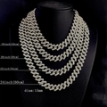 Cadena cubana plateada de 15mm con diamantes, longitudes de 18 a 24 pulgadas para hombres - Collar de 16 pulgadas (40 cm) / Plateado