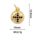 Detail view of a round 18k gold-plated pendant with black stone cross and size dimensions - Cross Circle