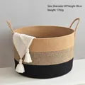 Three-tone woven cotton rope laundry basket with sturdy handles in large size - 50x30cm / Khaki & Mixed Black & Black Patchwork