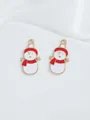 Detail of red and white enamel snowman charms with gold edges for DIY Christmas jewelry - Red Hat Snowman (26)