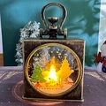 Antique bronze Christmas lantern with LED snowman scene and glowing pine tree decoration - Christmas Tree / Bronze