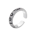 Detail of silver ear cuff with black and clear stones in floral pattern on white background - 5mm Width / Platinum Silver (VJ583)