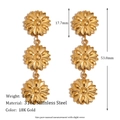 Three-tiered golden flower drop earrings in 18K gold plated stainless steel for women - Triple Sunflower Drop Earrings - Gold