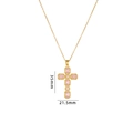 Gold cross necklace with pink zircon inlay and white stone border, size 35mm x 21.5mm - Colorful Pink Stone Cross (A1677)