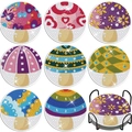 Set of 8 DIY diamond painting coasters with mushroom patterns and a black metal holder - Cute Mushroom (SBD005)