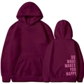 Oversized burgundy hoodie featuring Do What Makes You Happy back print and kangaroo pocket - S / Wine Red 311