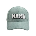 Sage green corduroy baseball cap with white plush MAMA embroidery on the front - MAMA Style / Fruit Green