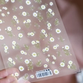 Minimalist white daisy and leaf nail art stickers on a flexible transparent sheet - Fresh Daisy Style (TS-605)