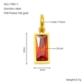 Detailed size specifications for a rectangular gold pendant with red zircon inlay - January Gold (Red Zirconia)