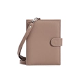 Taupe pebbled leather passport wallet with detachable shoulder strap and snap button - Khaki