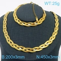 Three-strand braided gold snake chain necklace and bracelet set in stainless steel - 3mm Gold 3-Layer Braid (Bracelet 18cm + 5cm Extender)