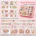 Niedliches Rose Princess Briefpapier-Set mit 4 Aufklebern und 4 rosa Washi-Tapes - Rosenprinzessin (4 Aufkleber + 4 Klebebänder)