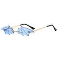 Lunettes de soleil sans monture en forme de chauve-souris bleue et métal doré - Monture Dorée Verres Bleus