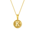 Golden titanium steel necklace with hammered round pendant and shell letter K inlay - Letter K (S-P173-K)