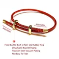 Adjustable red braided rope bracelet with gold titanium steel slide buckle and DIY beads - 2mm / Red-2