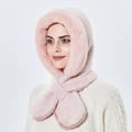 Sciarpa con cappuccio in peluche rosa con design integrato e pelliccia sintetica - Rosa
