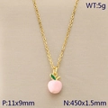 Golden stainless steel necklace featuring a sweet pink enamel apple pendant with green leaf - Large Pink Apple (KN292110-Z)