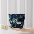 French vintage jacquard makeup bag with dark floral pattern and gold floral zipper - 17x14cm / Green Small