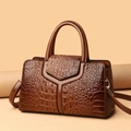 Brown crocodile pattern tote bag with polished finish and Y-shaped flap closure - Brown