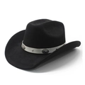 Classic black suede western cowboy hat with wide brim and silver floral metal buckles - M (56-58cm) / Black (Suede)