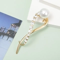 Elegant gold curved hair clip featuring a large pearl and sparkling rhinestones accent - B3333# Pearl Curved