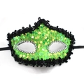 Maschera per travestimento con paillettes verde fluo con bordo nero e strass - Stile Nastro con Paillettes Drago / Verde