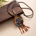 Retro Bohemian long pendant necklace with colorful beads and tassels on wood background - X445-5 Style 6