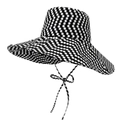 Polka dot wide brim sun hat with adjustable chin strap for women beach travel - M (56-58cm) / Black