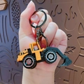 Mini yellow construction excavator keychain toy made of alloy with sturdy silver metal ring - Yellow Excavator