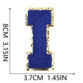 Royal blue chenille letter patch with gold sequins and size dimensions 8cm by 3.7cm - Letter I