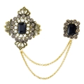 Vintage gold chain brooch with black stones, grey rhinestones and white pearls - TL25050-Black-Antique Gold