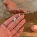 Elegant S925 silver needle butterfly tassel drop earrings with sparkling zirconia stones - Butterfly Tassel Style (A512)