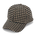 Dettaglio del berretto da baseball in tweed a quadri nero e beige con accenti blu - Quadri Nero Beige(A)
