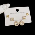 Three-piece set of elegant H-letter gold stud earrings with S925 silver needles - White-H Letter Hoop Set (13#)