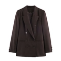 Dunkelbrauner zweireihiger Blazer für Damen mit klassischem Revers und Schulterpolstern - XS / Tops