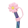 Roze madeliefje siliconen rietje deksel met connector voor 10mm diameter rietjes - Roze-gele Madelief / Roze/Geel