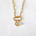 14K gold plated stainless steel paperclip chain necklace with letter Q and crystal charm - Letter Q