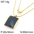 Gold stainless steel snake chain necklace with a black rectangular faceted gemstone pendant - Gold 20*18mm Black (KN292781-GC)