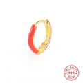 S925 sterling silver hoop earring with red enamel finish and gold plating for women - Gold-Red