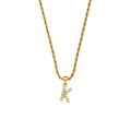 Gold twist chain necklace featuring a pearl-inlaid letter K pendant for women - Letter K