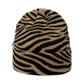 Herbst-Winter-Strickmütze mit auffälligem Tiger-Streifenmuster und Umschlag-Design - M(56-58cm) / Khaki Zebra-Streifen