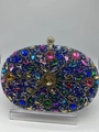 Blue oval sunflower clutch bag with colorful rhinestones and crystal flower pattern - Blue Multicolor Style B