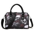 Gothic skull and floral print black Boston bag with top handles and shoulder strap - Red