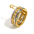 Anello a quattro strati in acciaio inossidabile placcato oro 18K con spilla e zirconi - US 6 / Spilla a 4 Strati Zirconia Colorata Bicolore