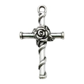 Silberner Dornenkreuz-Herzanhänger mit Rose für DIY Halsketten und Schlüsselanhänger - 1 Stück Kleiner Rosenkreuz-Charm (15x26mm)