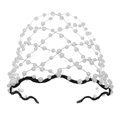 Vintage bridal white pearl mesh headband with creative veil-like crown for wedding parties - White