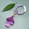 Silicone beaded keychain bracelet in purple and white with triple layer tassel pendant - Purple Gradient (#9)